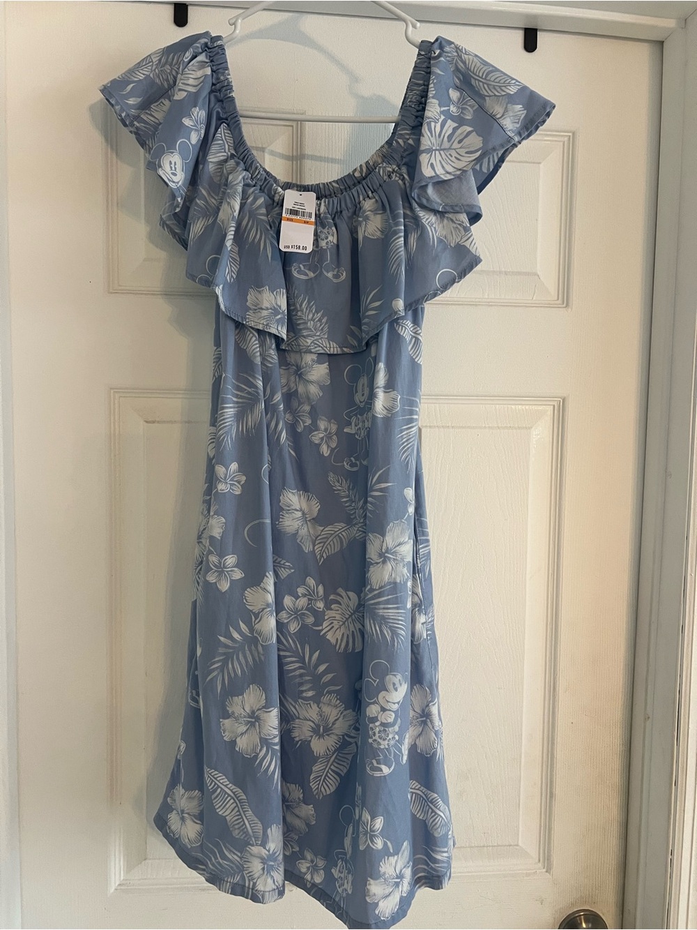 Tommy Bahama x Disney Light Blue Floral Off-Shoulder Ruffle Dress
